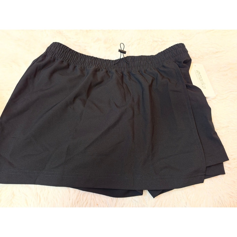 Marika Adventure Running Skort Large L Black Athletic Skirt Zipper Pocket NWT